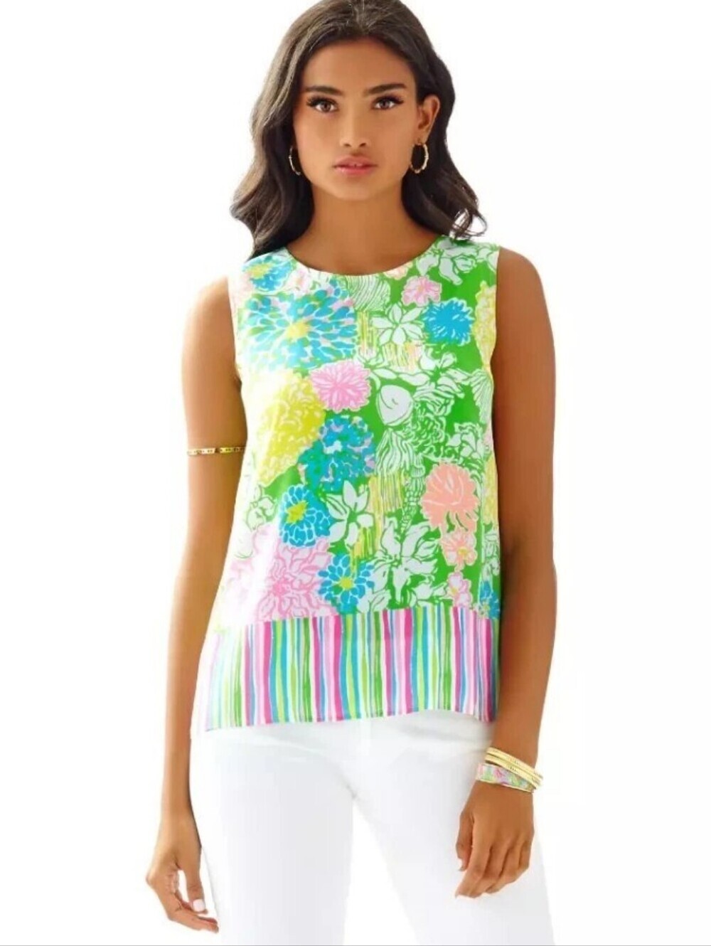 Lilly Pulitzer Iona Shell Hibiscus Floral Silk Tank Top - Size Small